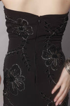Noir Bloom Strapless Embellished Mini Dress – Hand Beaded Floral Detail - Vybtheory