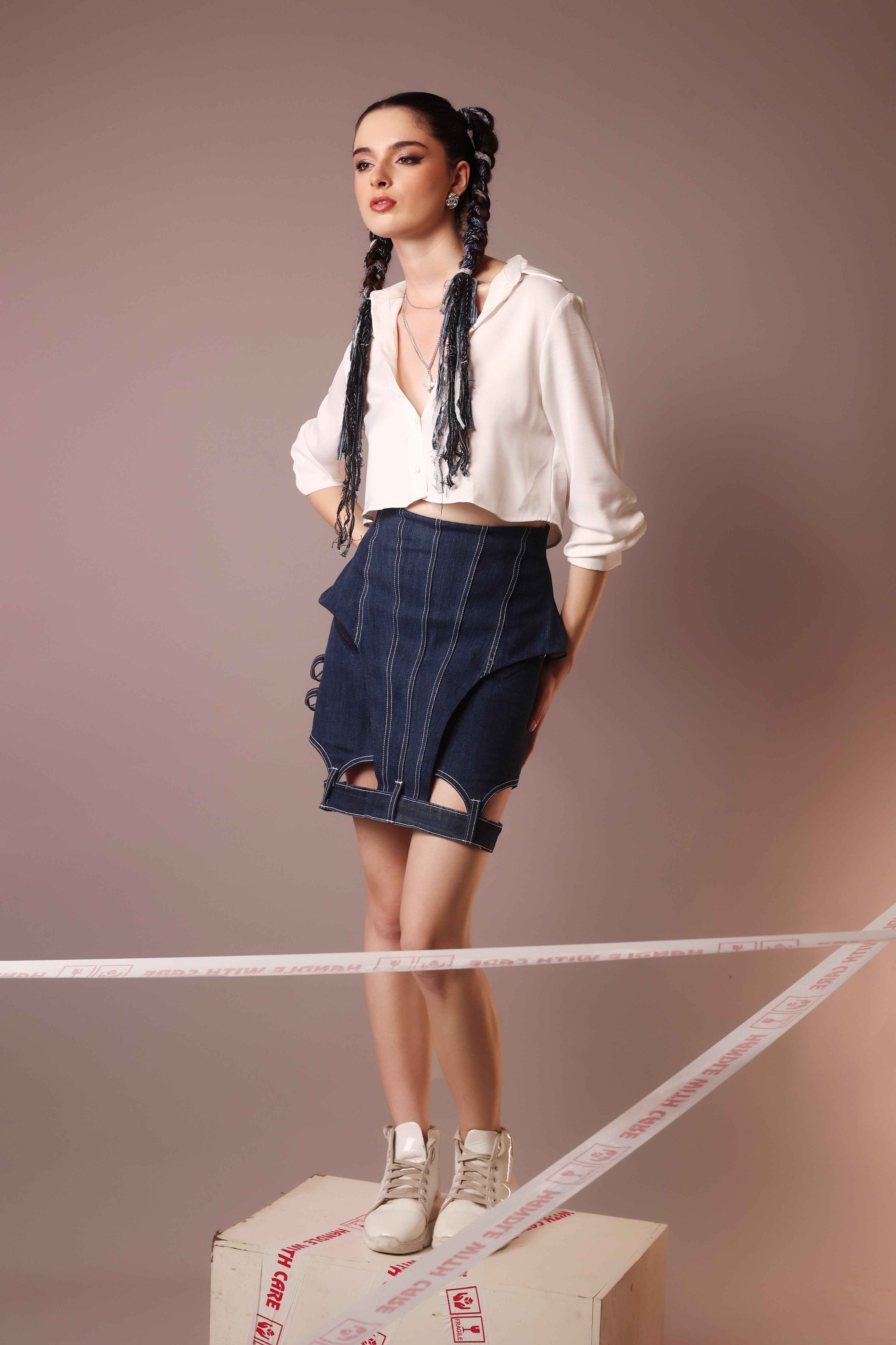 Deconstructed Denim Strap Skirt – Indigo Architect - Vybtheory