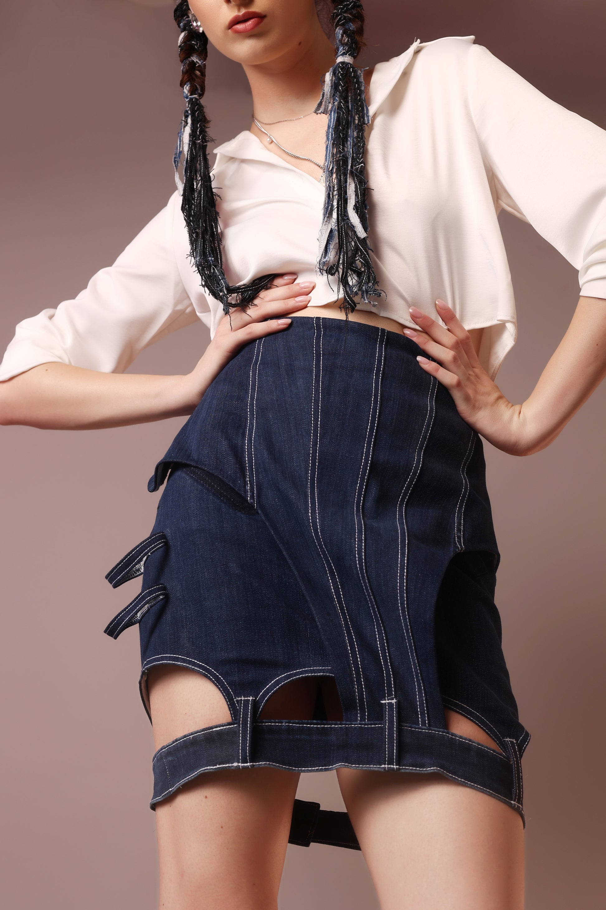 Deconstructed Denim Strap Skirt – Indigo Architect