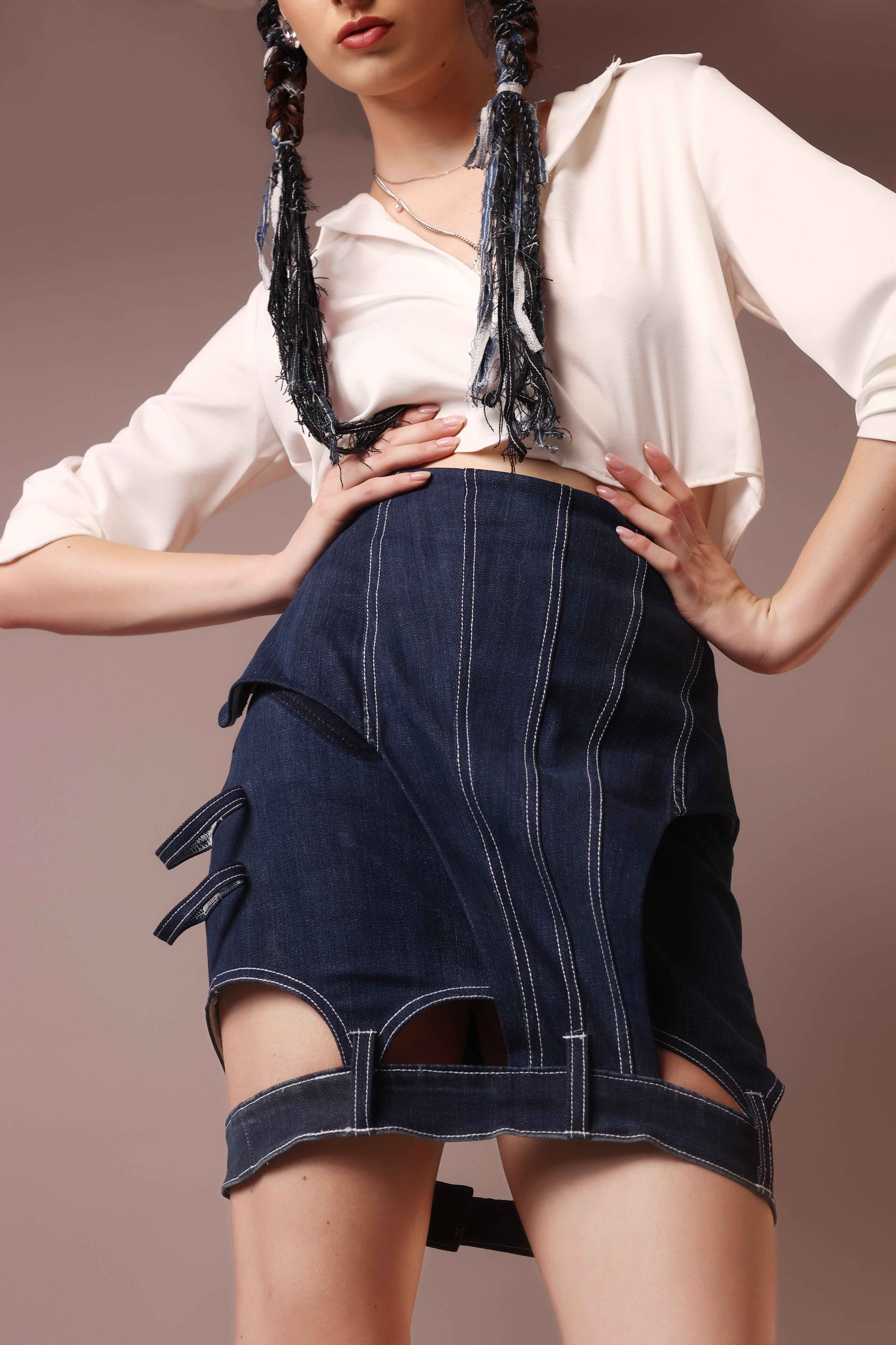 Deconstructed Denim Strap Skirt – Indigo Architect - Vybtheory