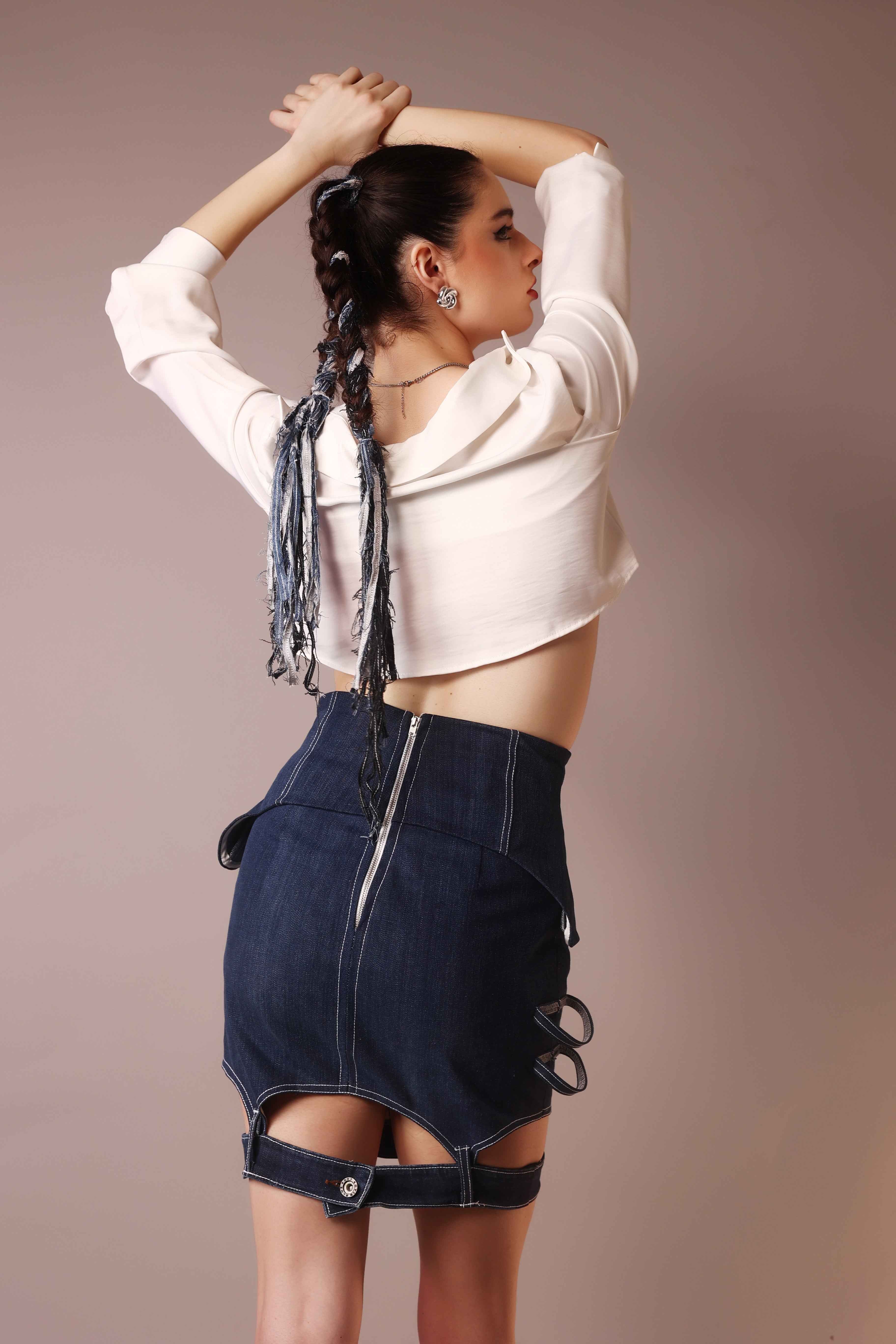 Deconstructed Denim Strap Skirt – Indigo Architect - Vybtheory