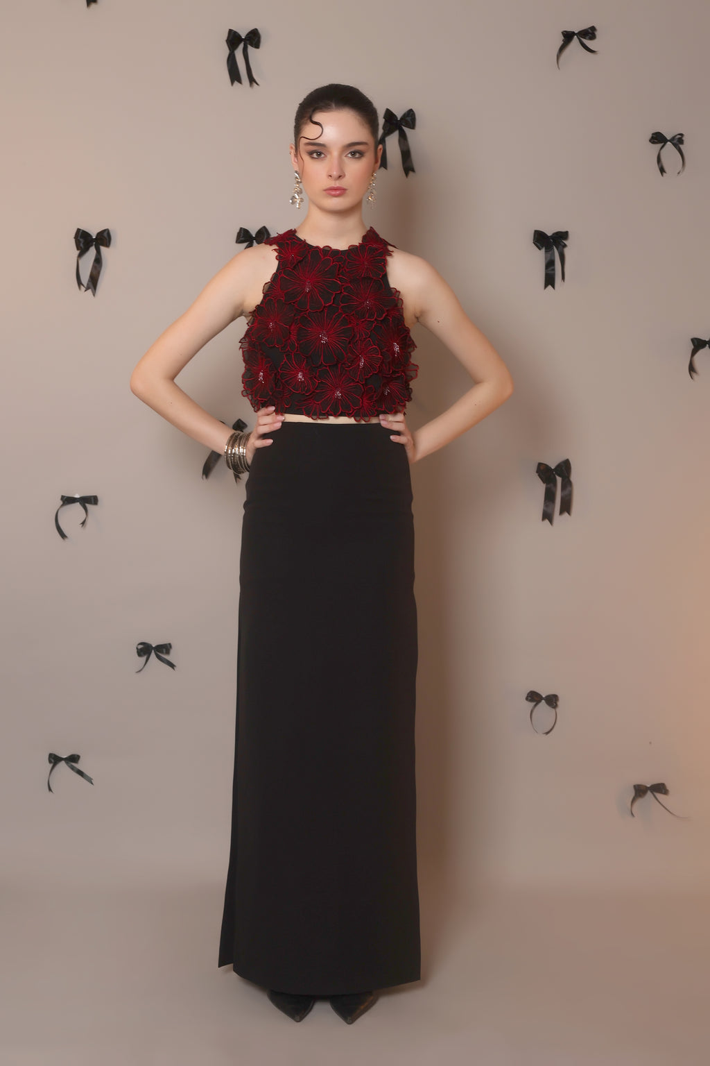 Obsidian Twin-Slit Maxi Skirt – Sculpted Noir