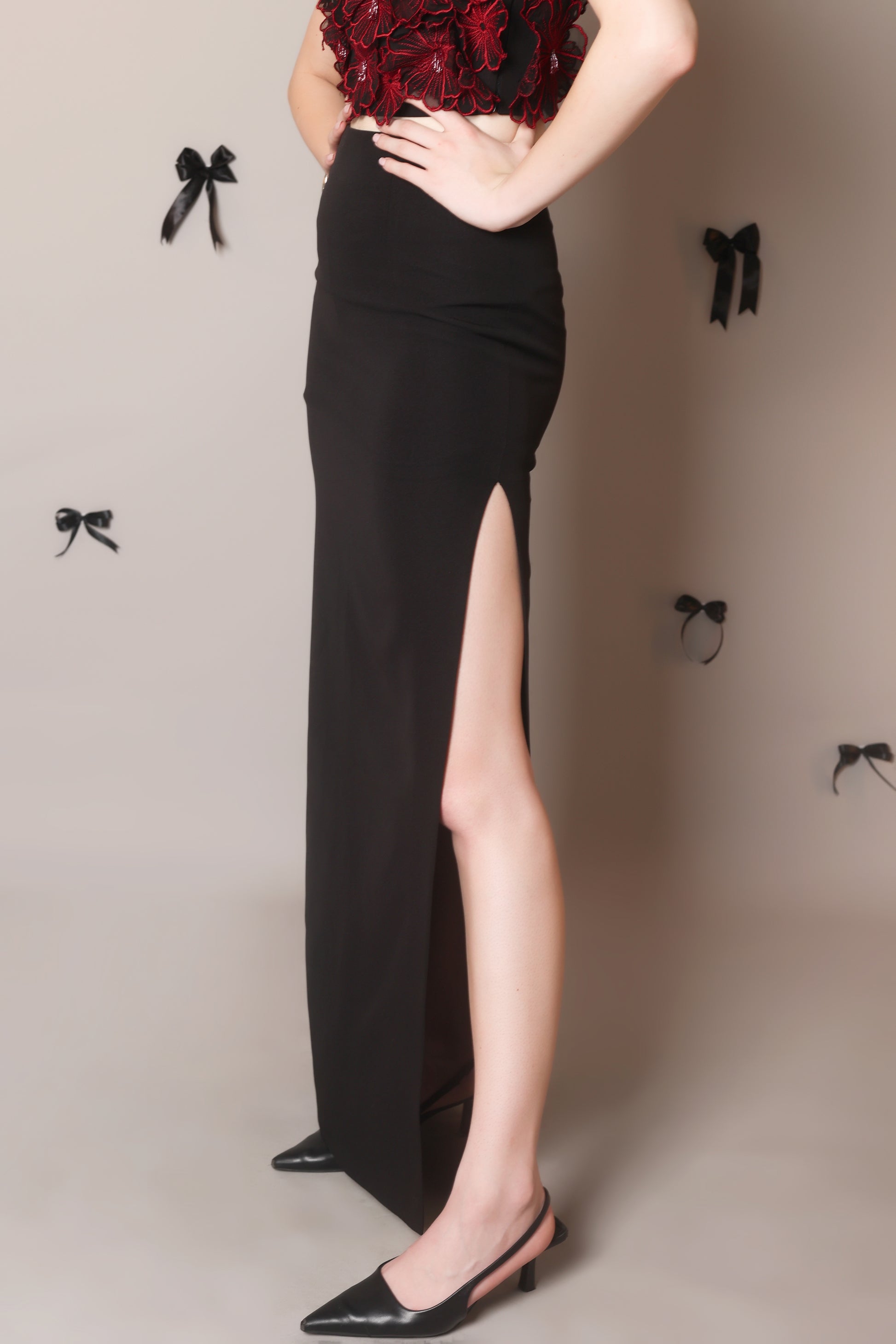 Obsidian Twin-Slit Maxi Skirt – Sculpted Noir