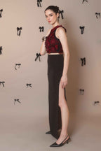 Red 3D Floral Embroidered Crop Top – Petal Rush - Vybtheory