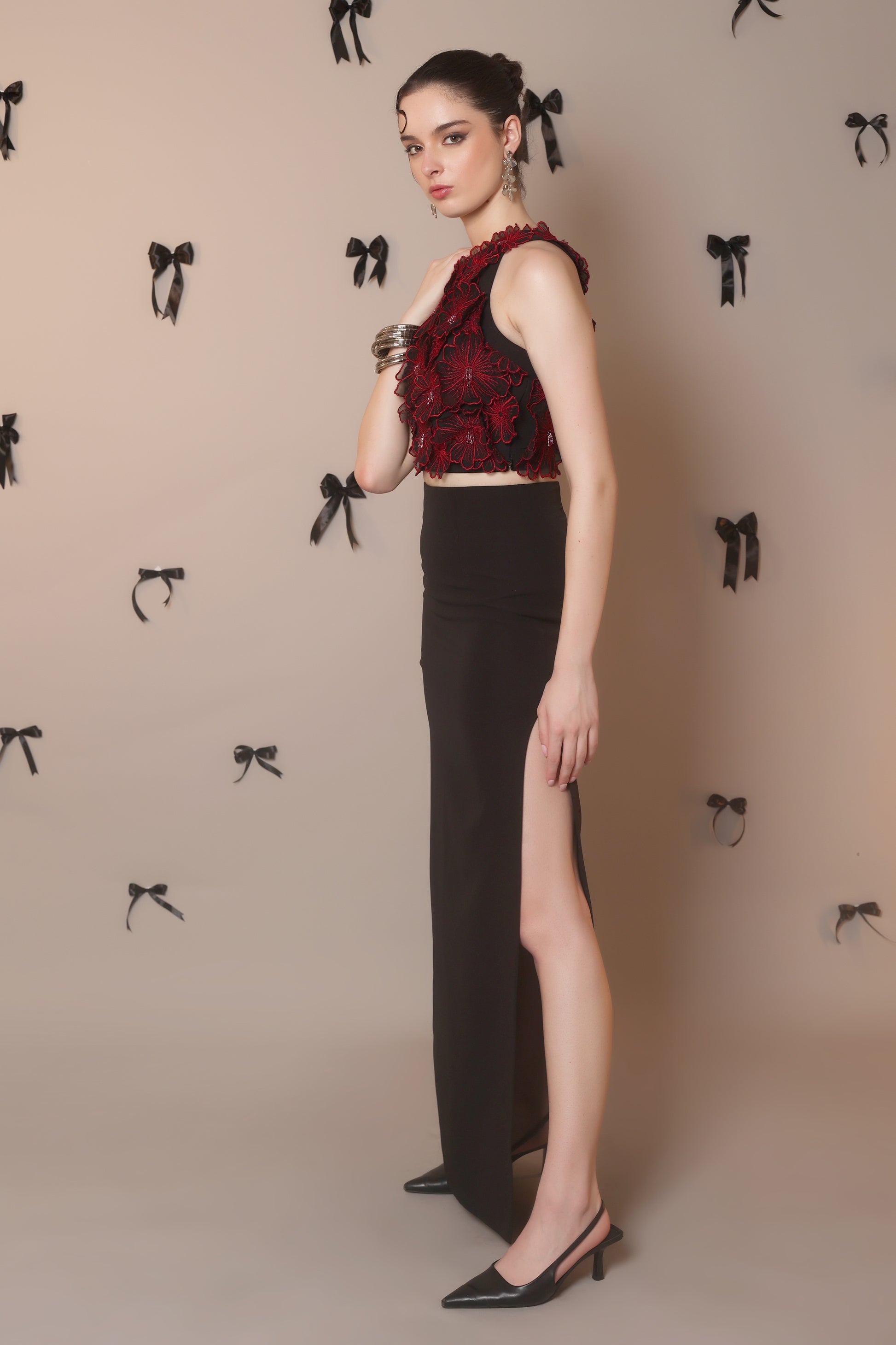 Red 3D Floral Embroidered Crop Top – Petal Rush
