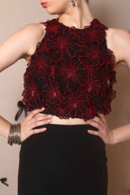Red 3D Floral Embroidered Crop Top – Petal Rush - Vybtheory