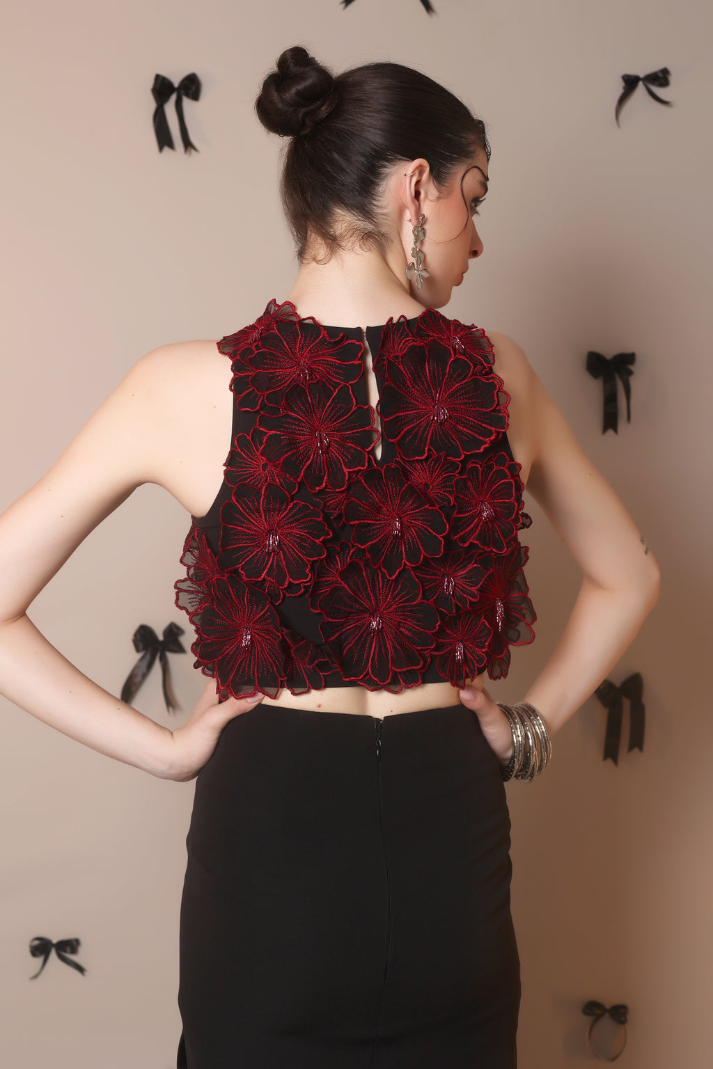 Red 3D Floral Embroidered Crop Top – Petal Rush