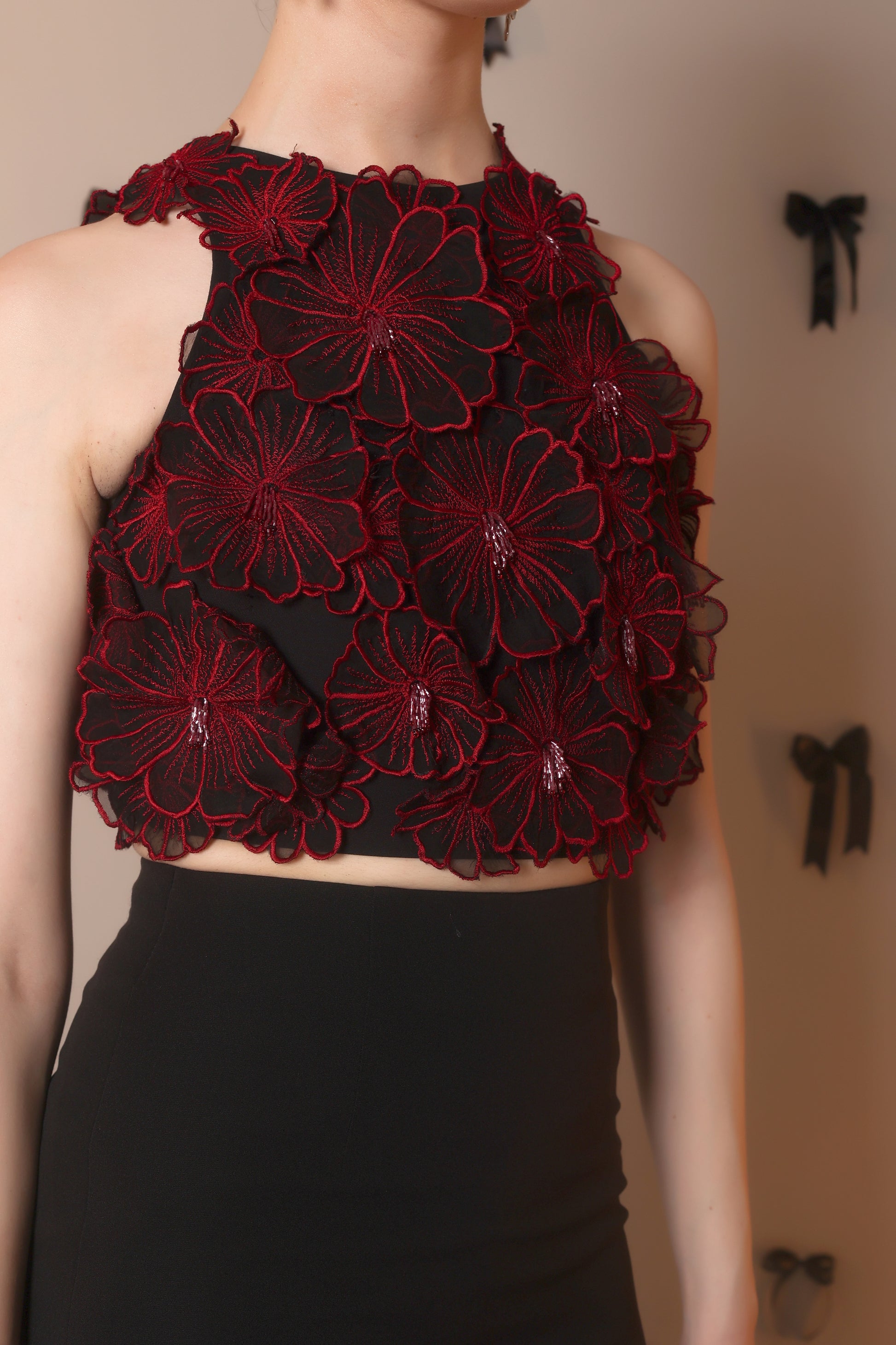 Red 3D Floral Embroidered Crop Top – Petal Rush