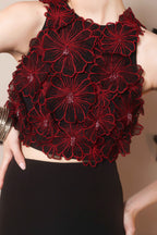 Red 3D Floral Embroidered Crop Top – Petal Rush - Vybtheory