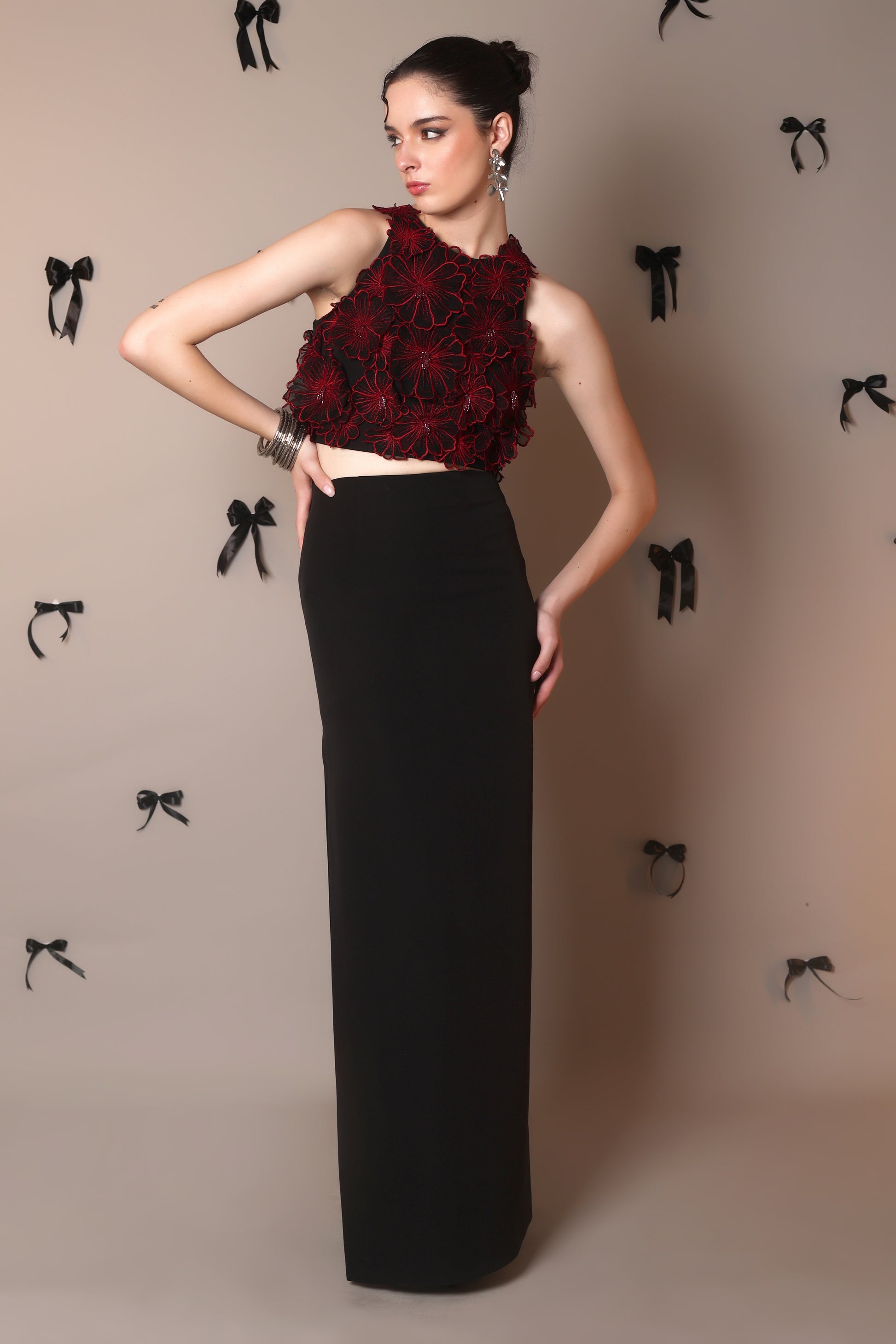 Red 3D Floral Embroidered Crop Top – Petal Rush