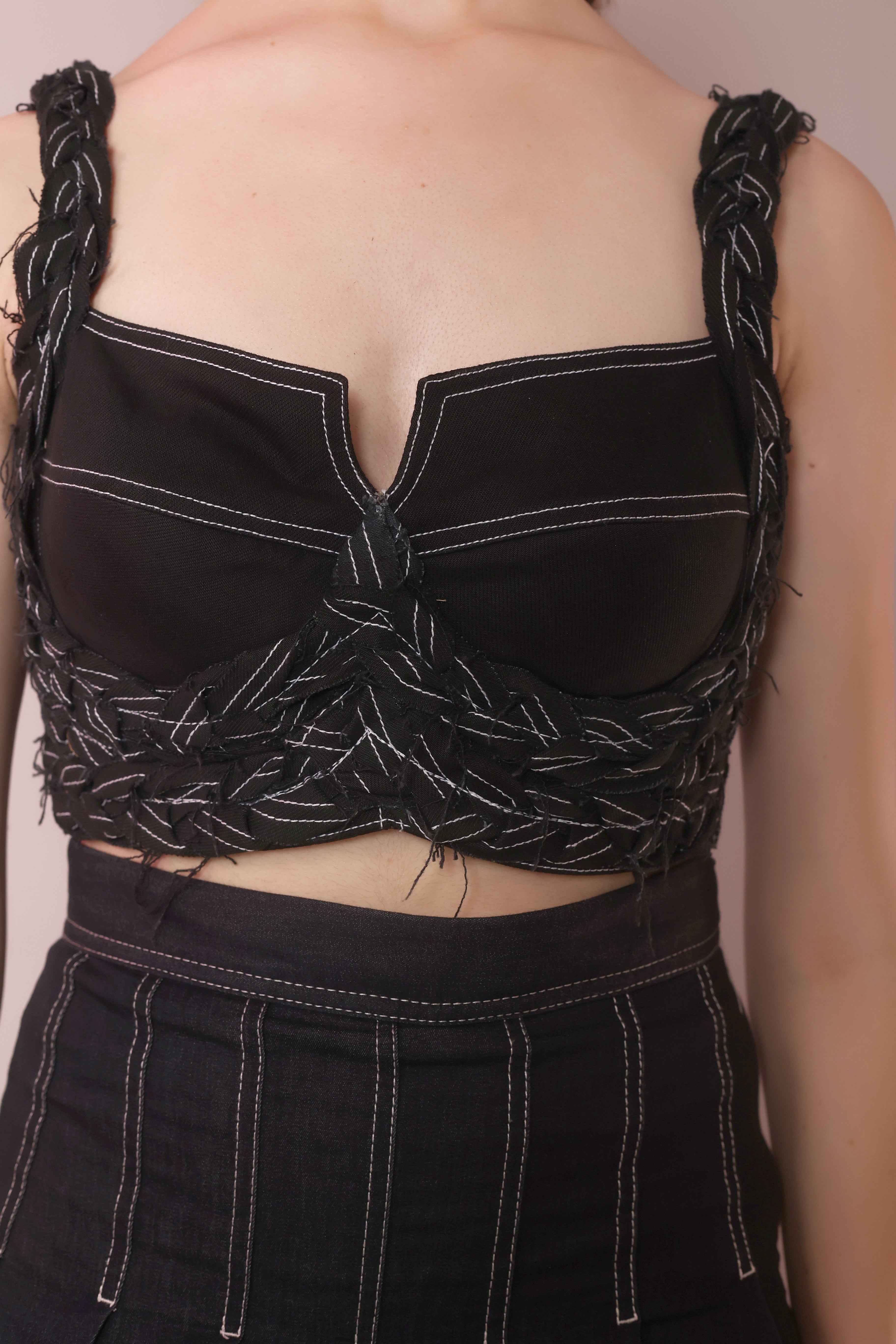 Braided Contour Bralette – Black Stitch - Vybtheory