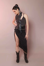 Asymmetric Raw Denim Halter Corset Top - Vybtheory