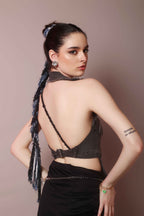 Asymmetric Raw Denim Halter Corset Top - Vybtheory