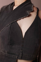 Asymmetric Raw Denim Halter Corset Top - Vybtheory