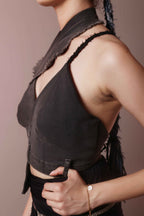 Asymmetric Raw Denim Halter Corset Top - Vybtheory