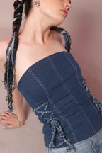 Corset-Laced Denim Tube Top - Vybtheory