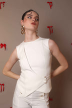 Sculpted Pearl Button Top – White - Vybtheory