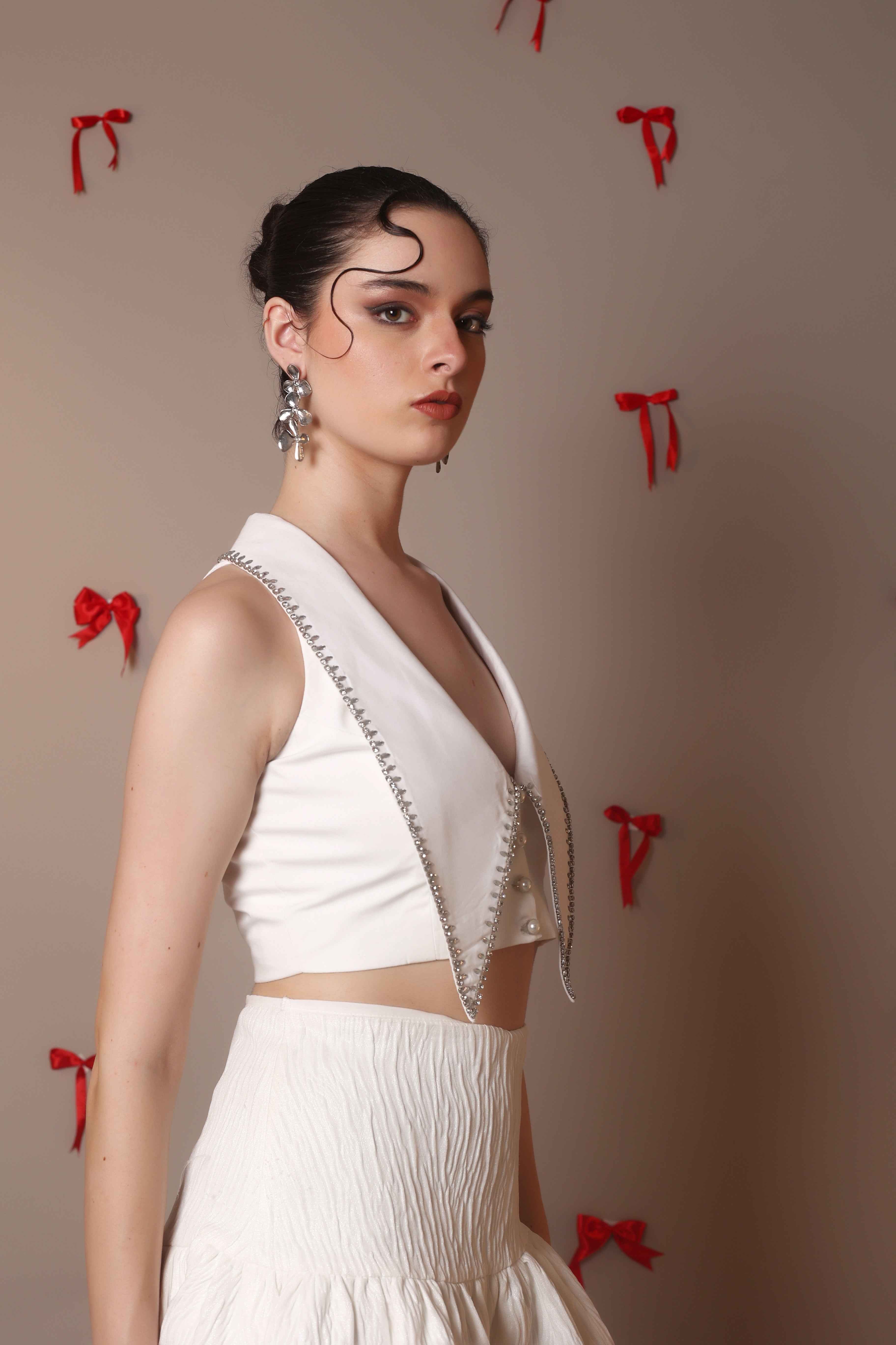 Bead Edge Waistcoat Bralette – Ivory Sharp Cut - Vybtheory