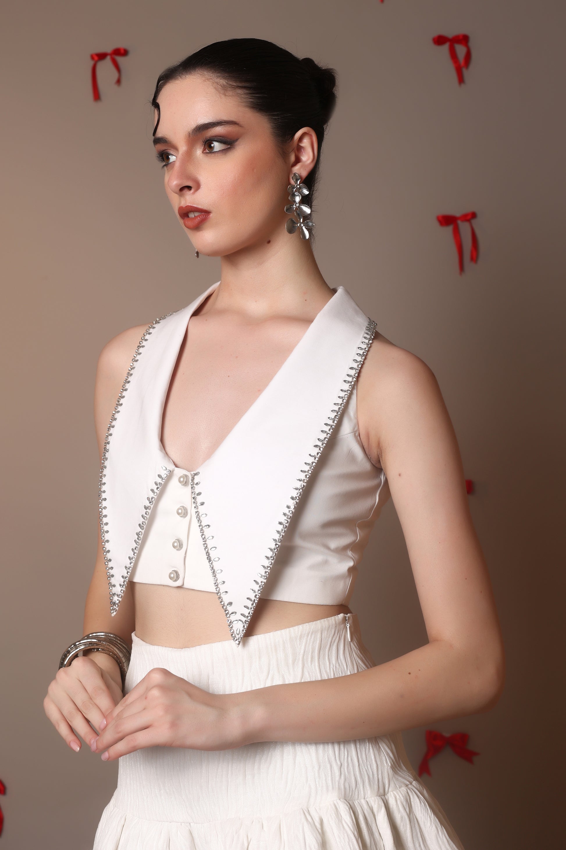 Bead Edge Waistcoat Bralette – Ivory Sharp Cut