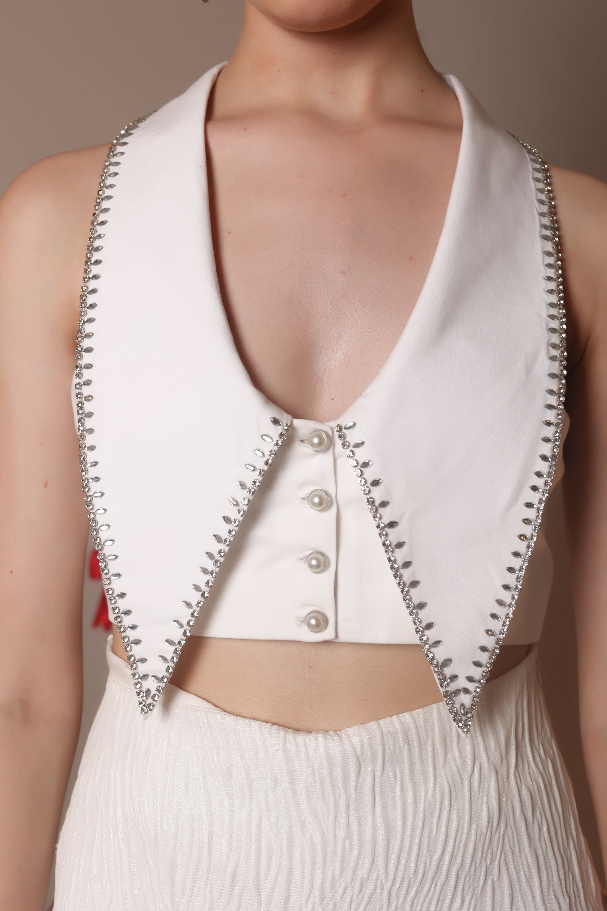 Bead Edge Waistcoat Bralette – Ivory Sharp Cut
