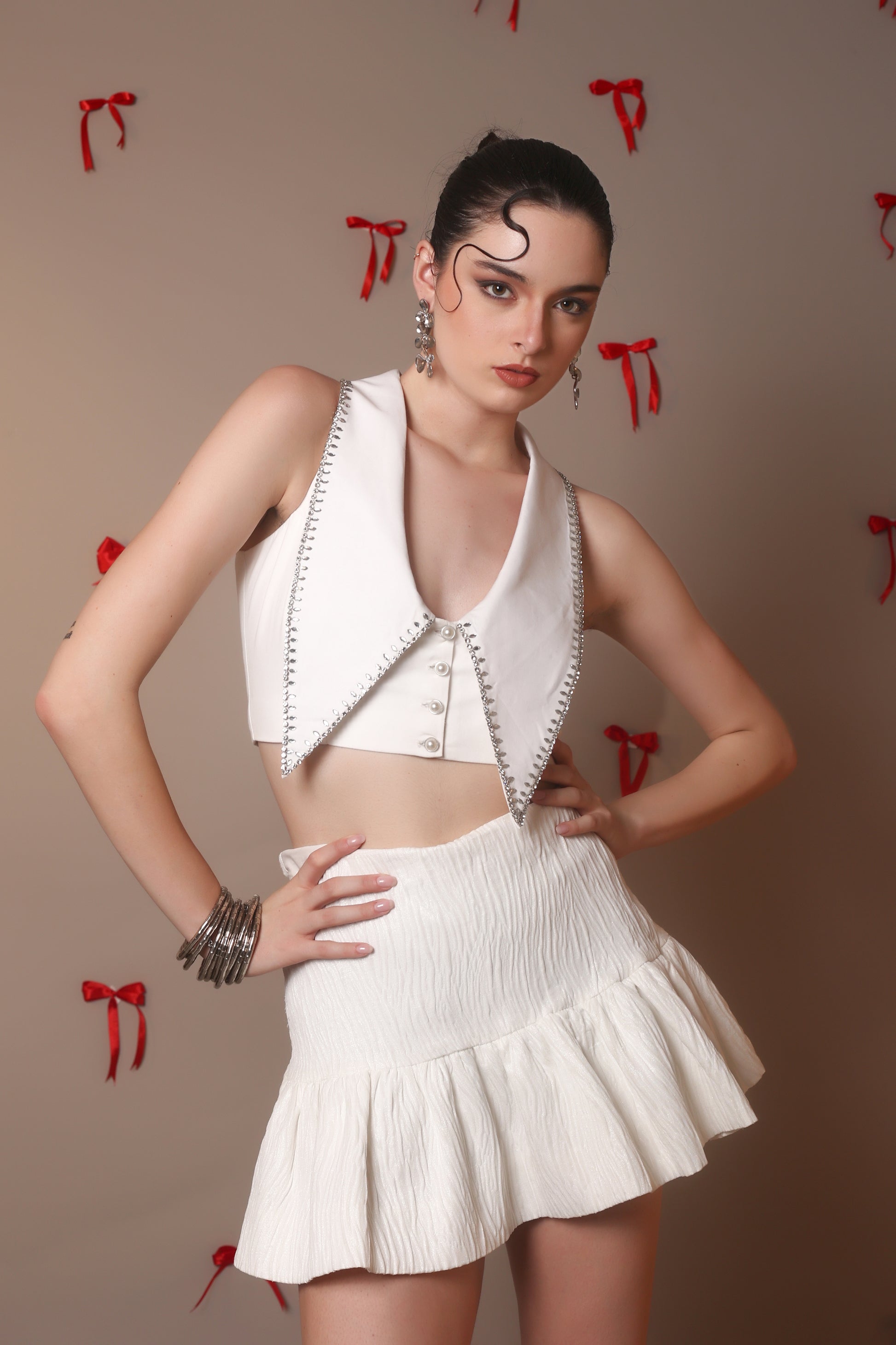 Bead Edge Waistcoat Bralette – Ivory Sharp Cut