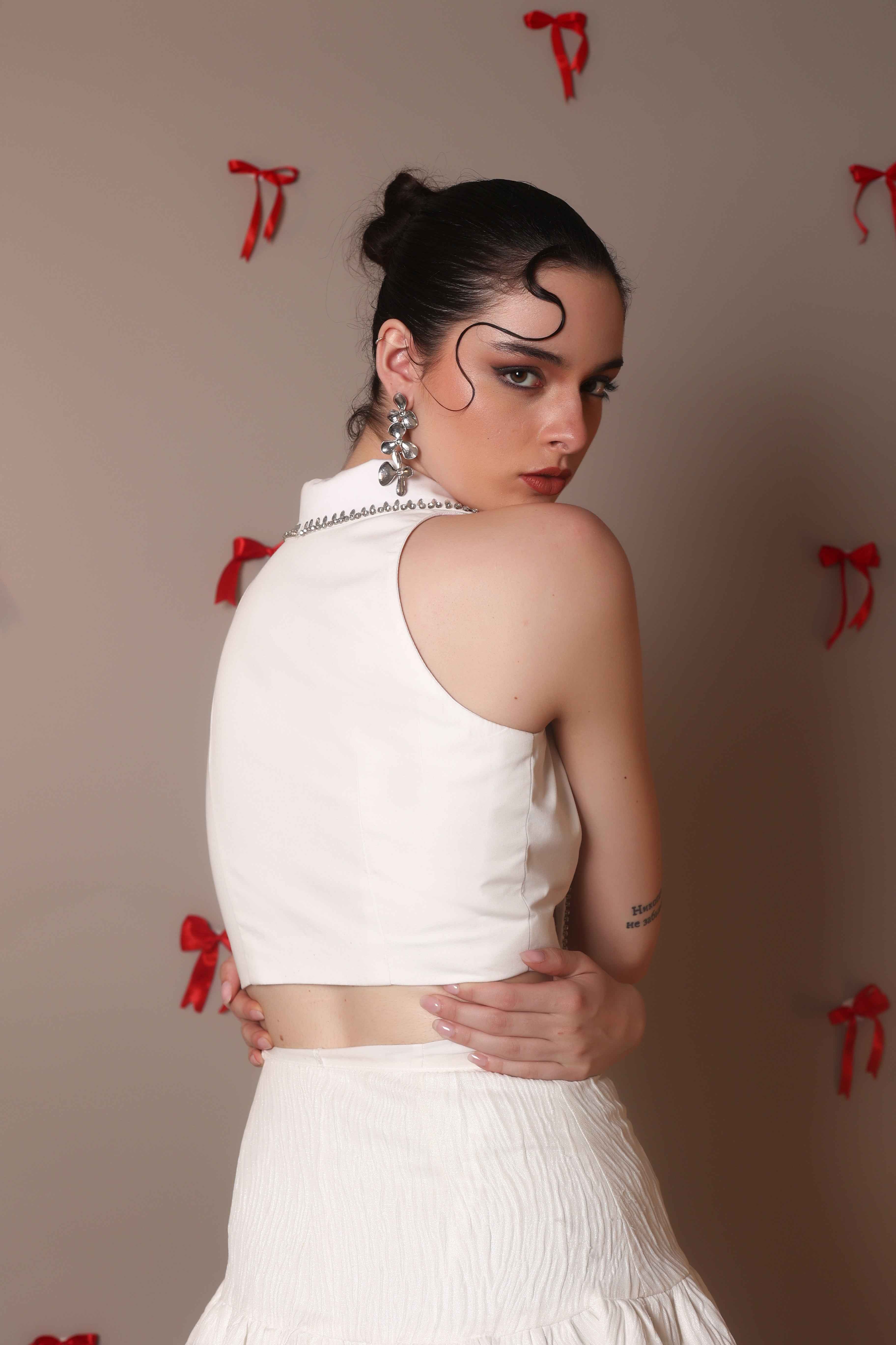 Bead Edge Waistcoat Bralette – Ivory Sharp Cut - Vybtheory