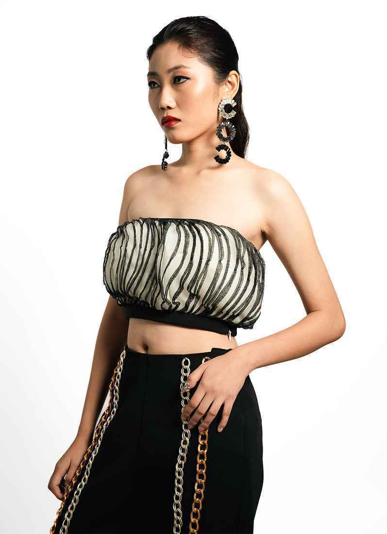 Eclipse Ruffle Bandeau Top – Ivory & Noir Contrast | VybTheory (Copy)