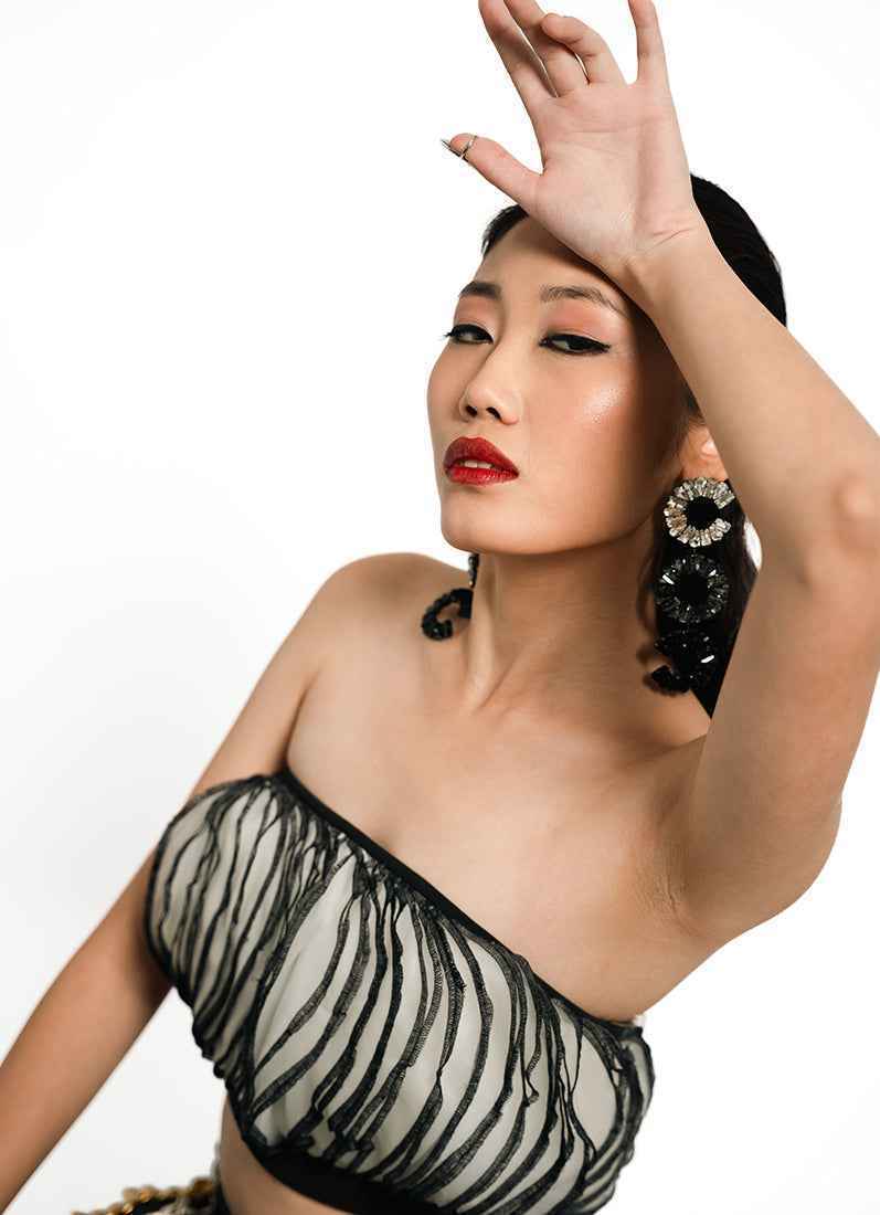 Eclipse Ruffle Bandeau Top – Ivory & Noir Contrast | VybTheory (Copy)