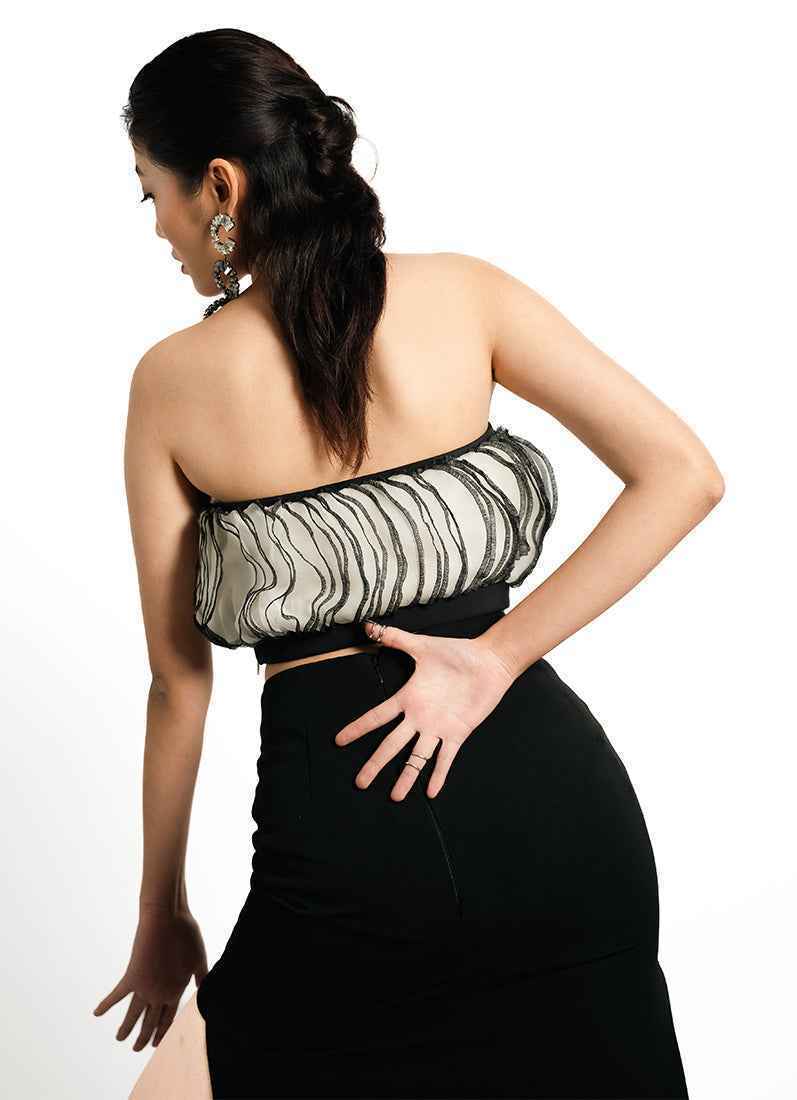 Eclipse Ruffle Bandeau Top – Ivory & Noir Contrast | VybTheory (Copy)