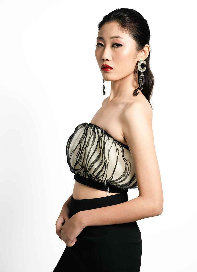 Eclipse Ruffle Bandeau Top – Ivory & Noir Contrast | VybTheory (Copy)