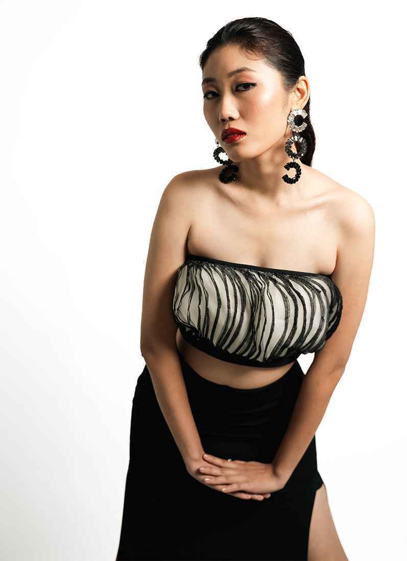 Eclipse Ruffle Bandeau Top – Ivory & Noir Contrast | VybTheory (Copy)