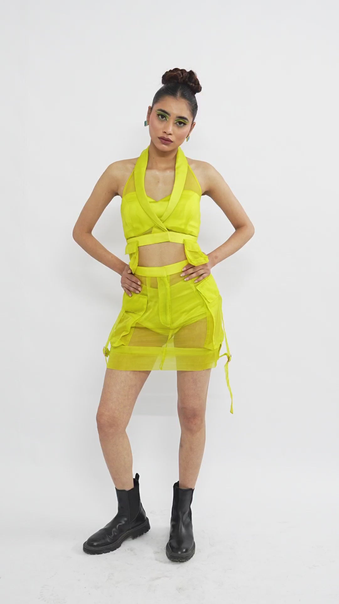 Citron Organza Corset & Utility Skirt Co-Ord Set – Elevation Layer | VybTheory