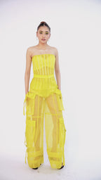 Citron Organza Corset & Utility Trousers Co-Ord Set – Translucent Dual Edit | VybTheory