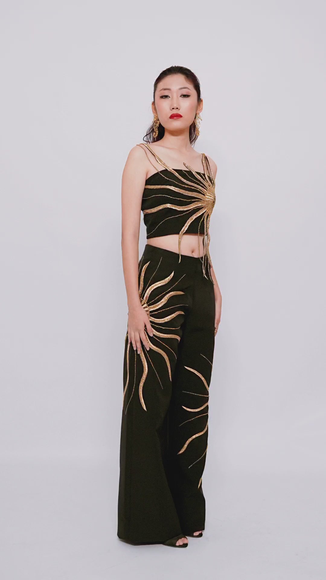 Solar Flare Embroidered Co-Ord Set – Black Gold Eclipse | VYB Theory