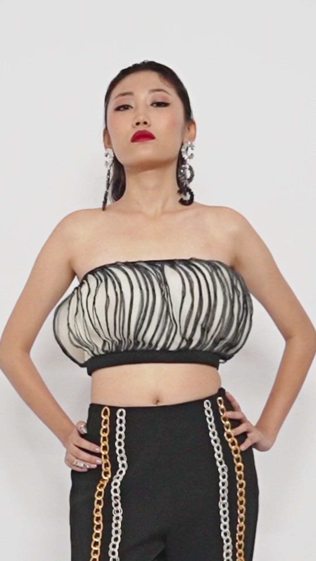 Eclipse Ruffle Bandeau Top – Ivory & Noir Contrast | VybTheory