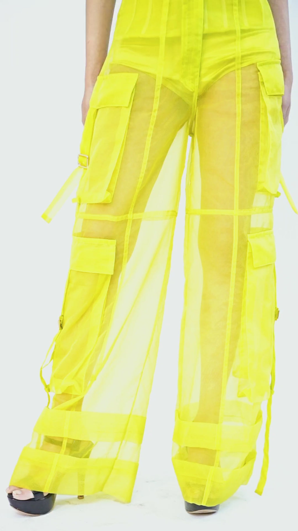 Citron Organza Utility Trousers – Translucent Cargo Edit | VybTheory